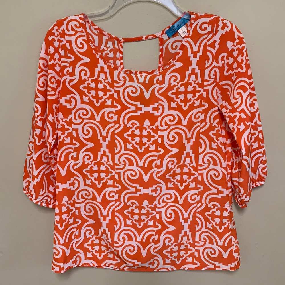 Orange & White Geometric Print Blouse